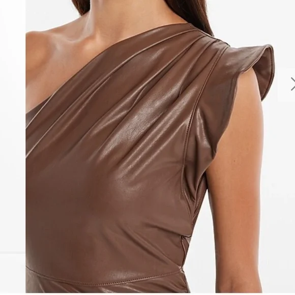 Body Contour Faux Leather One Shoulder Mini Sheath Dress, Size Small, Express - Picture 5 of 5